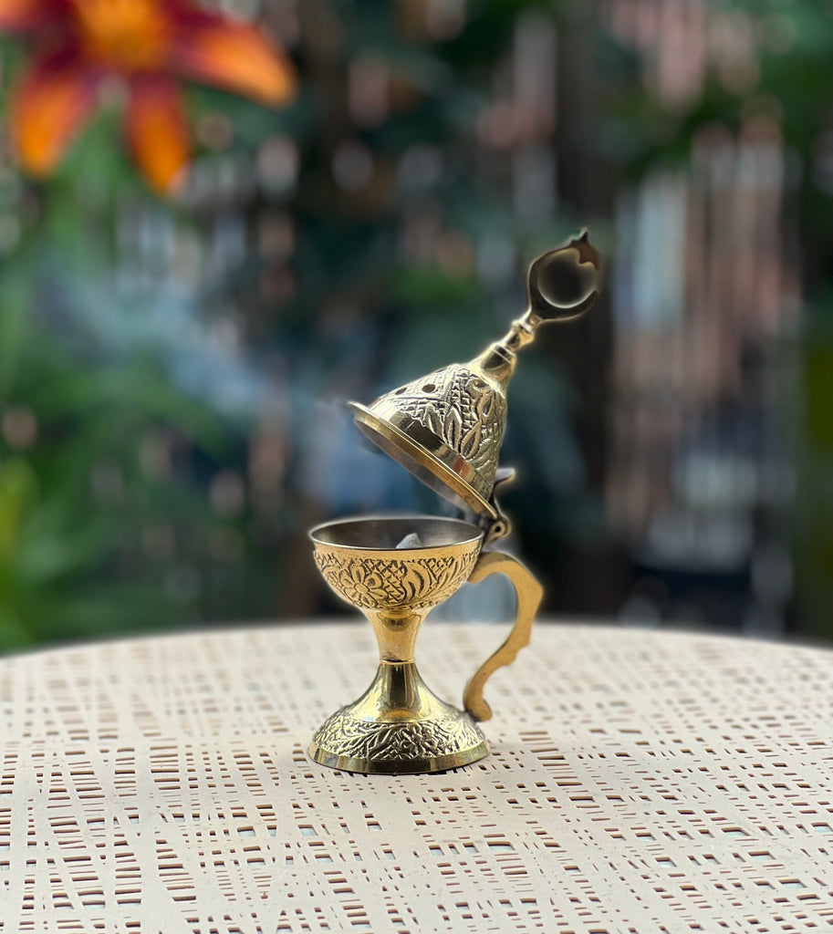 Vintage Brass Genie Lamp Incense Burner from India